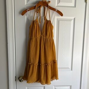 Lulu's Dark Yellow Halter Tiered Summer Dress